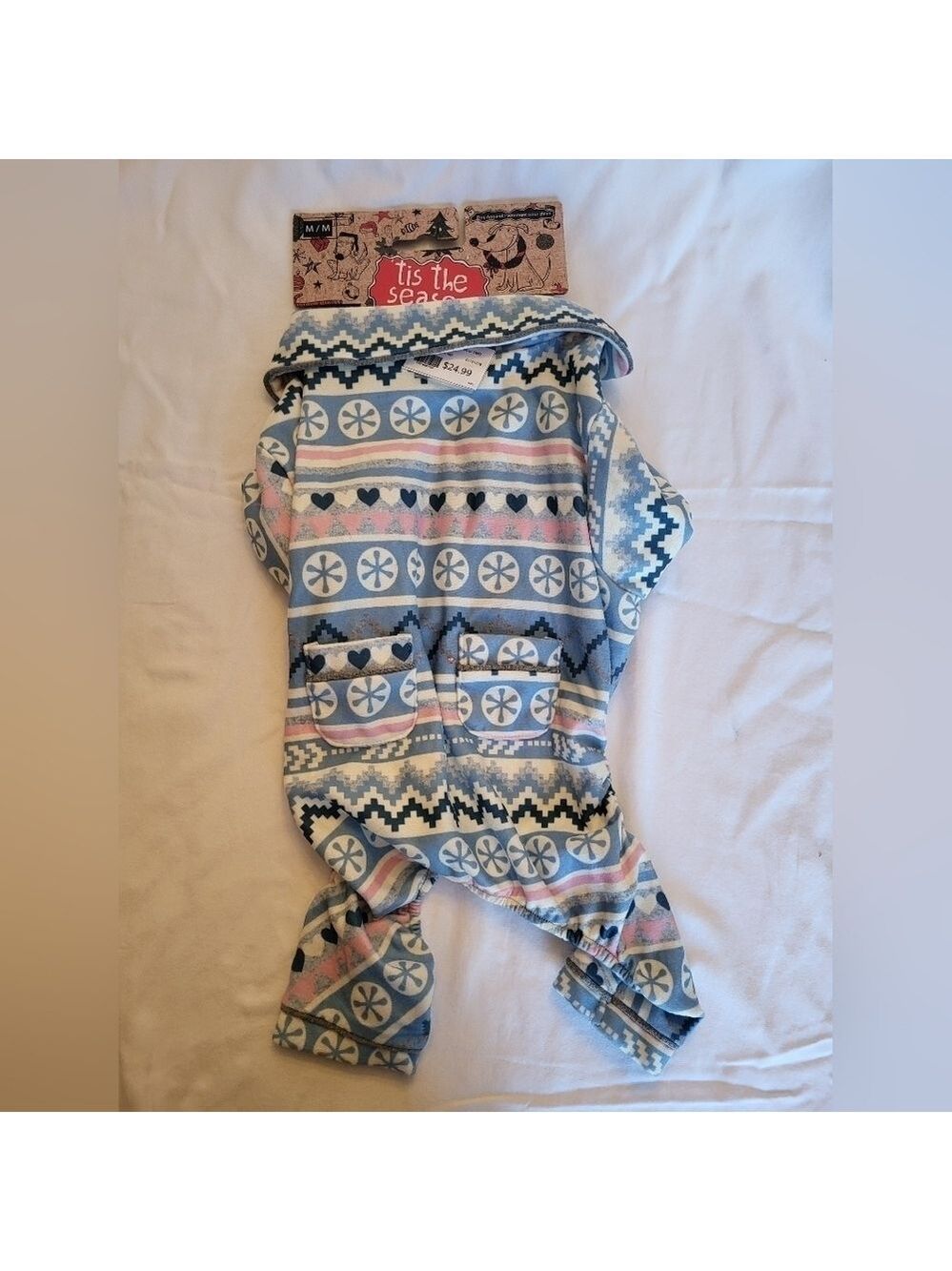 NWT Tis The Season Blue Holiday Onesie, Size Medium Christmas Dog Pyjamas